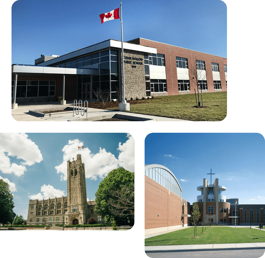 A collage highlighting nearby schools in relation to The Nova, showcasing educational options in the area